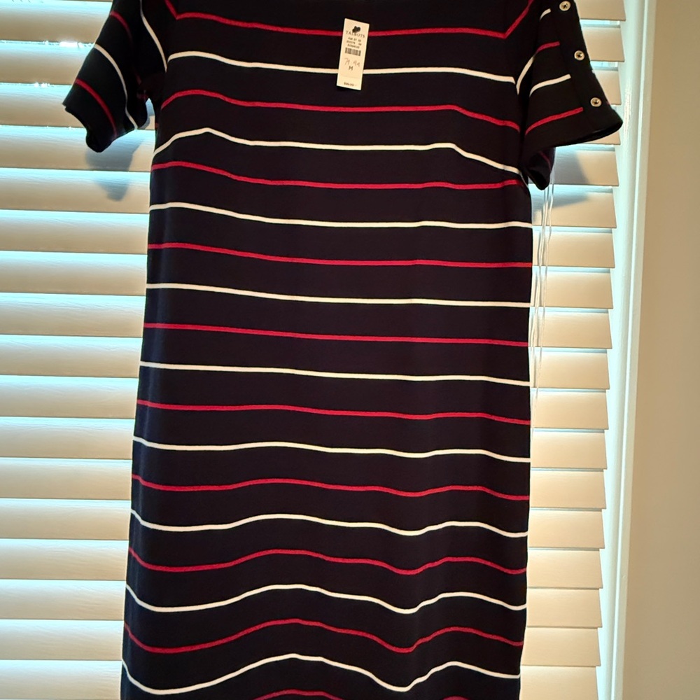 Talbots Navy and Red Striped Dress